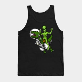 Space Alien Riding T-Rex Dinosaur Astronaut Tank Top